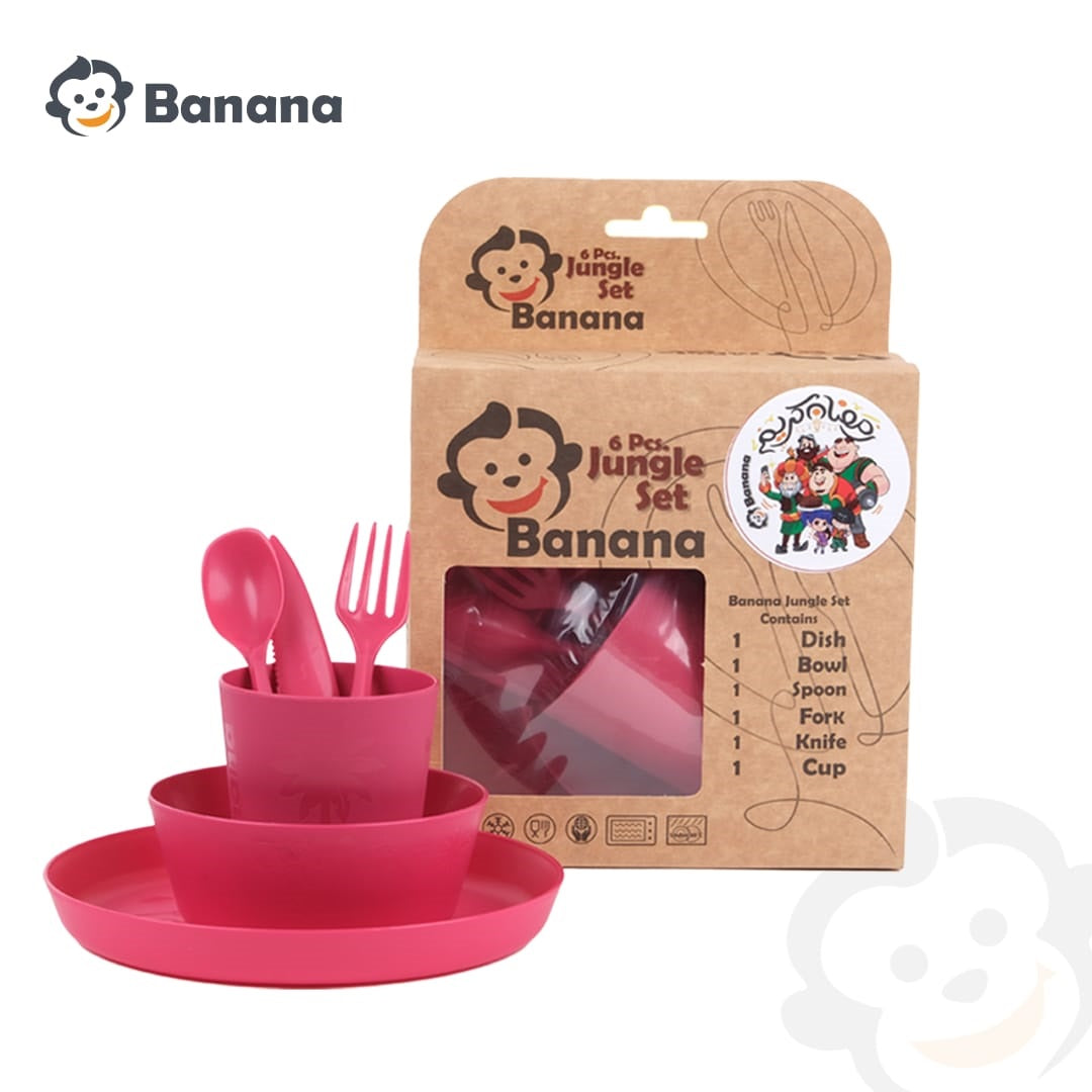 Banana Jungle Plastic Food Prep Set Bowl Spoon Fork For Rooms - 6pcs - No:2740