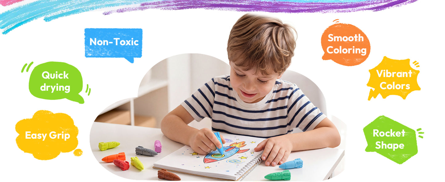 M&G Chenguang 12 Colors Crayons for Toddlers, Non-Toxic Washable Rocket Crayons, – Easy Grip Washable Crayon Set for Kids - No:AGMX4175