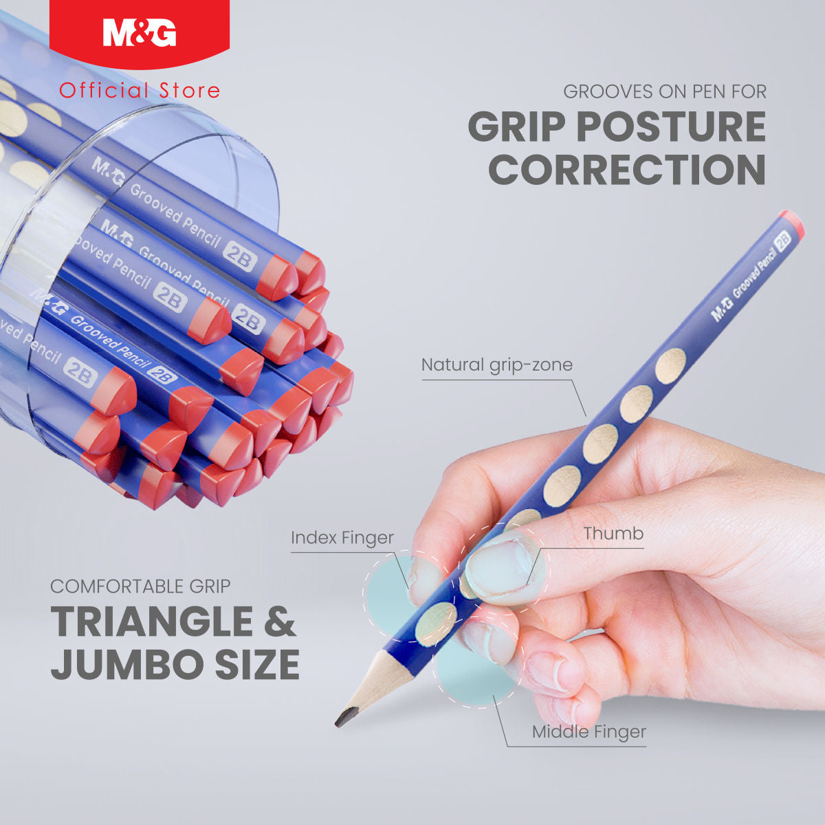 M&G Chenguang umbo Triangular Grooved Pencil (2B) Ergonomic Hole Design Pencil Grip Practicing for School Students, Beginners 2B- 1pcs - No: AWPQ0915