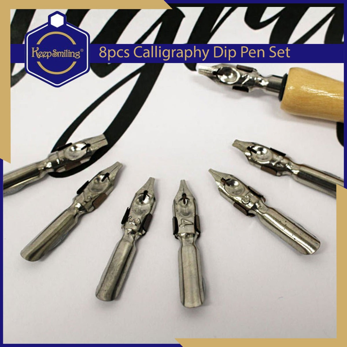 Keep Smiling Calligraphy Dip Pen 8 Pcs Set - No:E0354