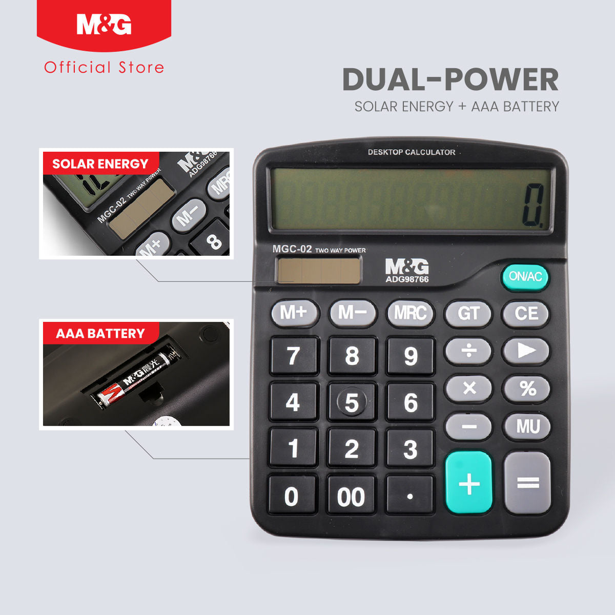 M&G Chenguang Solar Powered Economic Desktop Calculator - 12 Digits, Large Display, Dual Power Source -1pcs - No: ADG98766