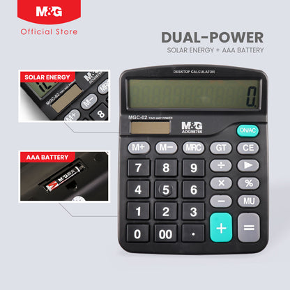 M&G Chenguang Solar Powered Economic Desktop Calculator - 12 Digits, Large Display, Dual Power Source -1pcs - No: ADG98766