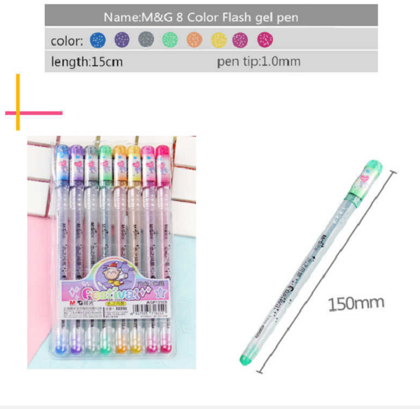 M&G New 1.0mm flash color gel pens 8 colors set - No:AGP13103
