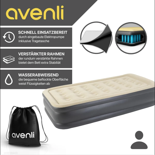 مرتبة هوائية ذاتية النفخ من جيلونج أفينلي / سرير ضيوف فردي لشخص واحد، 196 × 97 × 47 سم، مزودة بمضخة أوتوماتيكية مدمجة، لون بيج أنثراسيت - رقم: 24041EU