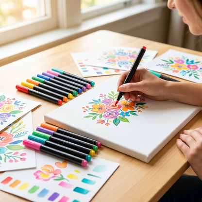 Hand painting colorful floral art with M&G MOCALO acrylic brush markers