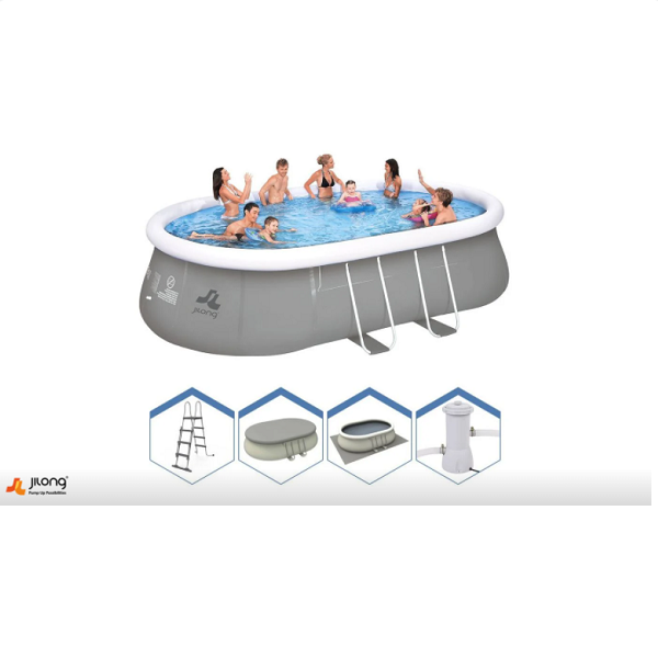 مسبح جيلونج بيضاوي الشكل فوق الأرض، أبعاده 540×304×106 سم، بهيكل فولاذي ومضخة ترشيح - رقم: 17449EU