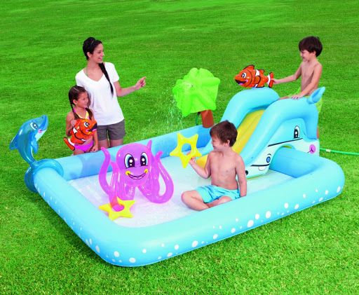مسبح بيست واي القابل للنفخ للأطفال مع زحليقة، 239 × 206 × 86 سم - رقم: 53052 