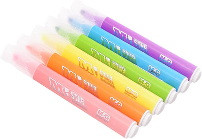 M&G Chenguang Highlighter Set – 6 Assorted Neon Colours, Chisel Tip, Quick-Drying Ink for Studying, Office & School - No: AHMV7602
