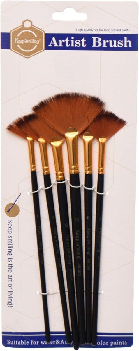 Keep Smilling Set Of 6 Pieces Of Fan Paint Brush - NO: 6088 M M96