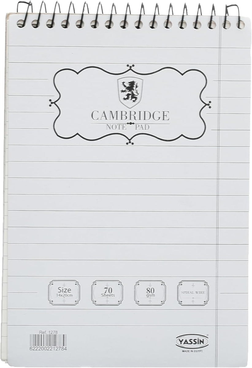 Yassin Cambridge Wire Notebook Lined, 80g 14x20cm for Organized Notes and Planning