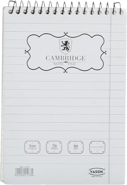 Yassin Cambridge Wire Notebook Lined, 80g 14x20cm for Organized Notes and Planning