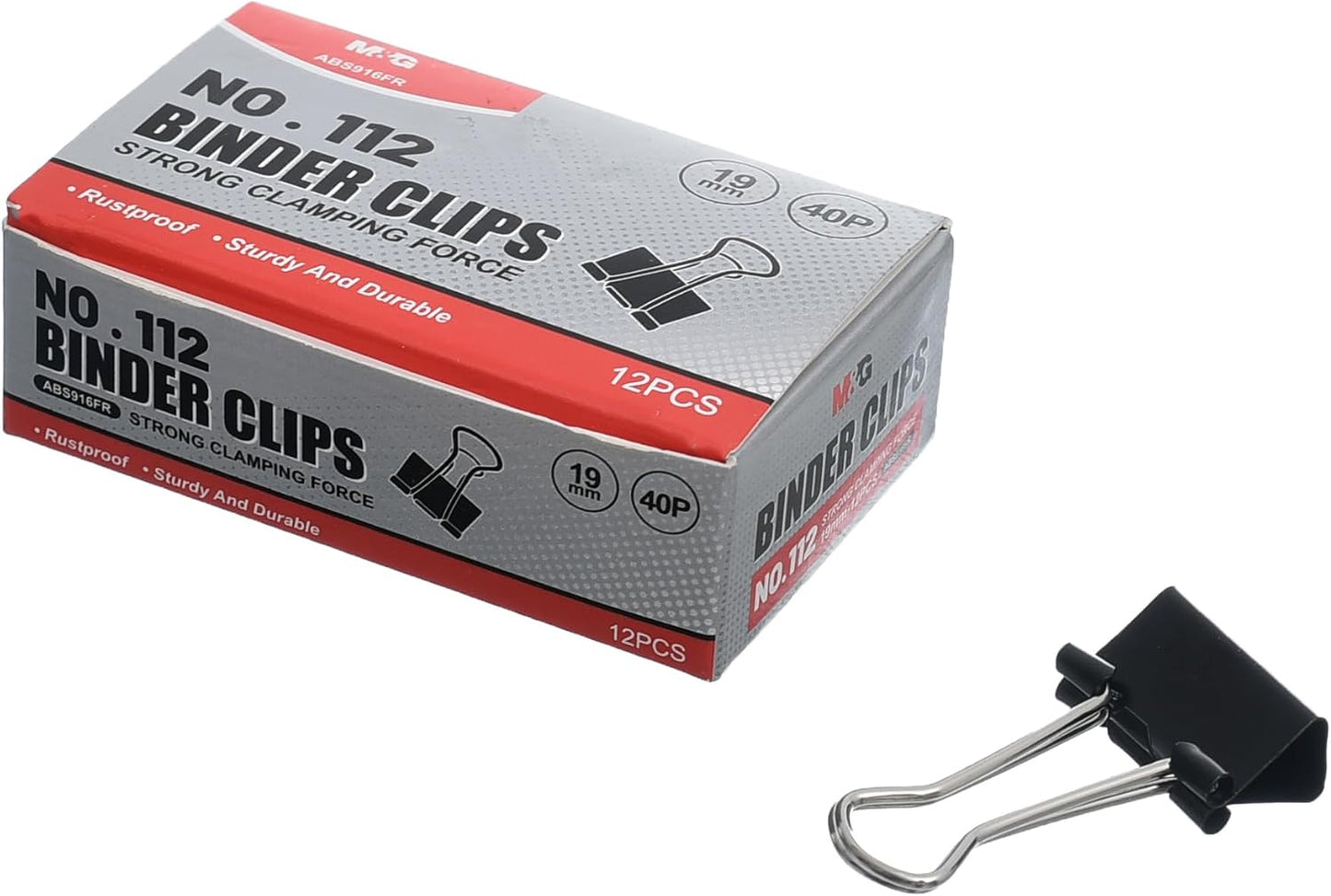 مشابك M&amp;G Chenguang Bulldog، مقاس 19 مم، عبوة من 12 مشبكًا لتجليد الأوراق والمستندات بكفاءة - رقم المنتج: ABS916FR