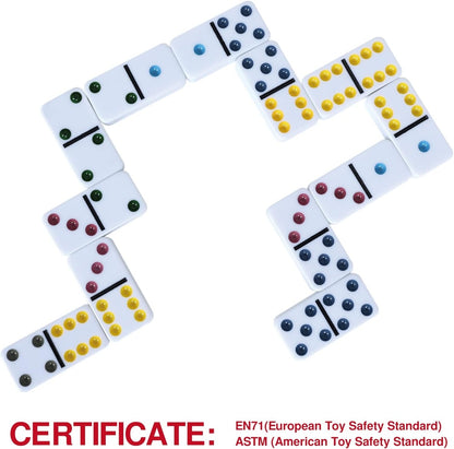 مجموعة دومينو مزدوجة الستة، 28 قطعة دومينو بنقاط ملونة مع علبة معدنية - رقم: 5010T