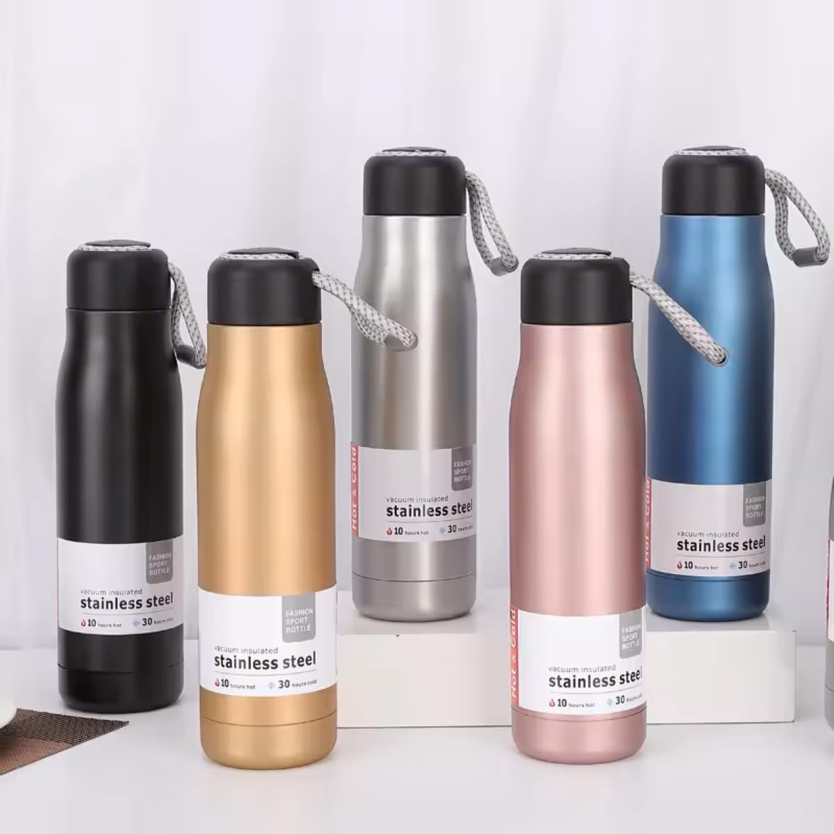 500ml Stainless Steel Vacuum Insulated Water Bottle with Carry Rope – Double Wall Thermal Flask | Hot & Cold Bottle