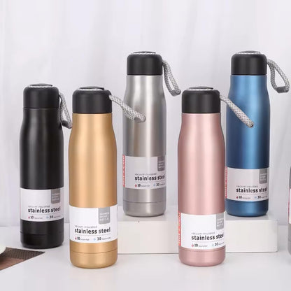 500ml Stainless Steel Vacuum Insulated Water Bottle with Carry Rope – Double Wall Thermal Flask | Hot & Cold Bottle