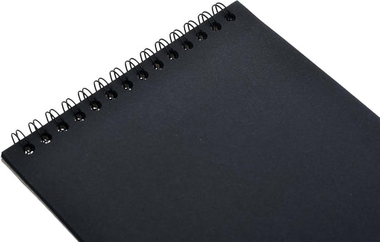 Yassin Sketchbook, 30 Sheets K32 Wire-Bound Black Paper for Bold Art, Black