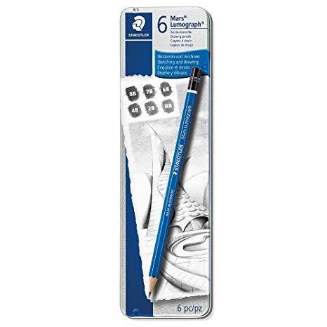 عبوة من 6 أقلام رصاص مارس لوموغراف ناعمة، درجات 8B-HB - رقم: 100G6