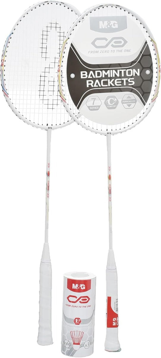 مجموعة مضارب تنس الريشة من إم آند جي تشنغوانغ، قطعتان من المضارب خفيفة الوزن مع 3 كرات (ريش) للعب النشط -