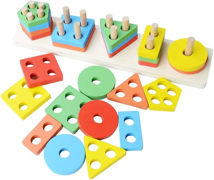 Wooden Multi Colored Angle Geometric Blocks Stacker Shape