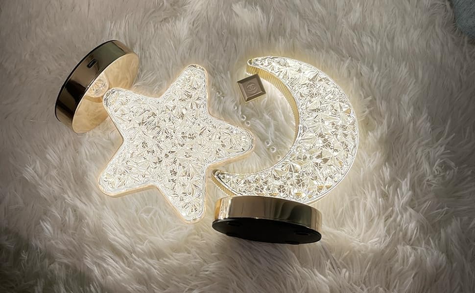 Ramadan Lamp, Decorations ,Crystal Table Lamp Moon Shape Night Light Touch LED