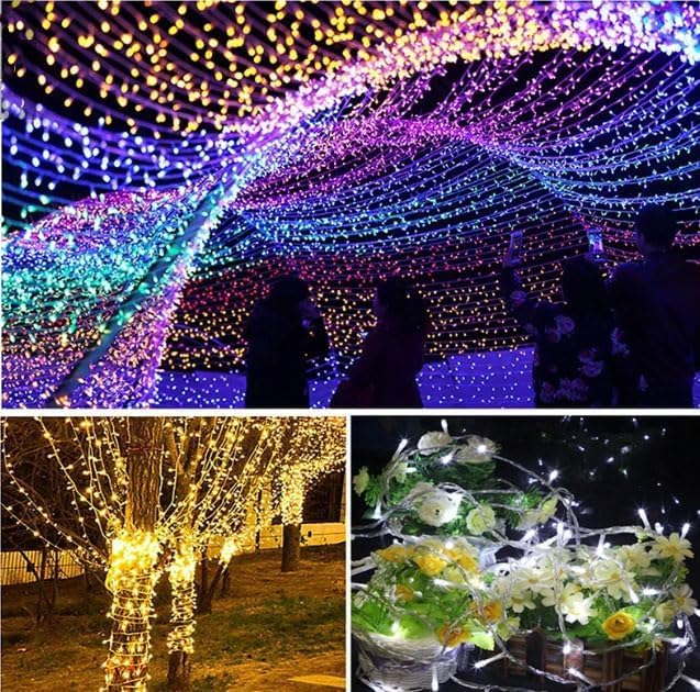 أضواء شجرة عيد الميلاد الصفراء الزاهية لشهر رمضان، بطول 10 أمتار، لتزيين غرف الحفلات والأماكن الخارجية، سلسلة أضواء LED خرافية، 100 مصباح LED