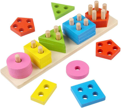 Wooden Multi Colored Angle Geometric Blocks Stacker Shape