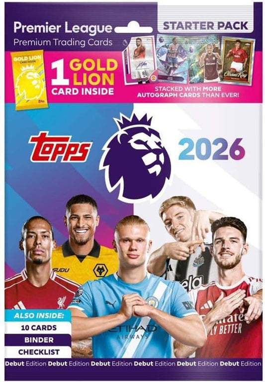 Topps Premier League 2025/26 Starter Pack | Includes 10 New Trading Cards, Binder, Checklist + 1 Gold Lion Card