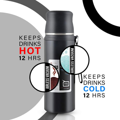 QXSD Stainless Steel Vacuum Flask with Carrying Strap & Cup Lid – 1000ml – Double Wall Insulated Travel Bottle