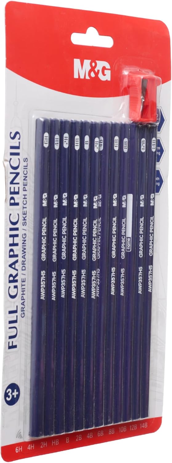 M&G Chenguang Set of black graphite pencils with a sharpener 12pcs - No:AWP357H5