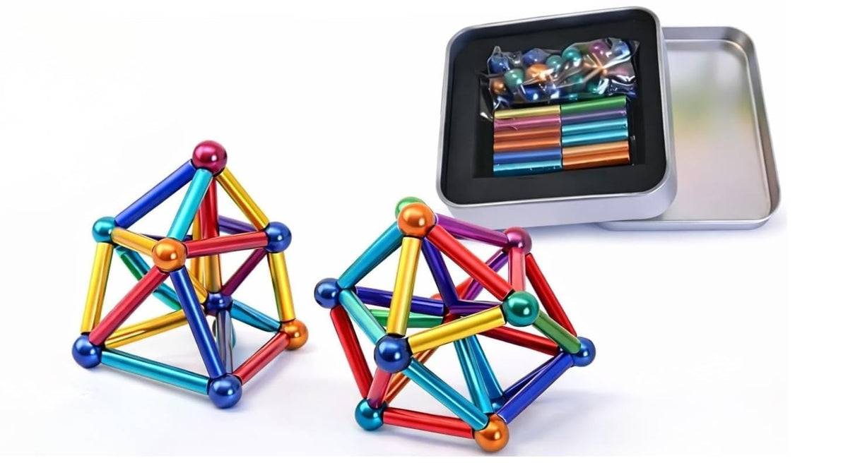 Magnetic Building Blocks Set | 36 PCS Colorful Magnet Sticks + 27 PCS Metal Balls | STEM Educational Construction Toy for Kids & Adults