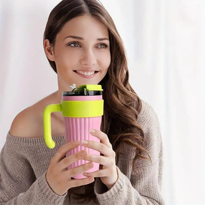860ml Vacuum Insulated Tumbler with Handle & Straw – Stainless Steel Leakproof Travel Mug for Hot & Cold Drinks