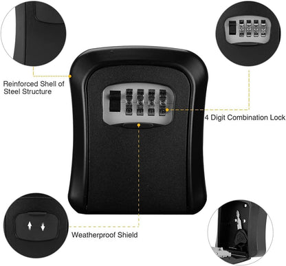 Key Safe Box Code Lock-Storage Key Box Outdoor Wall Mounted Security Password Key Box 4 Combination Code