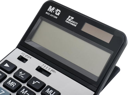 آلة حاسبة مكتبية قابلة للتعديل من إم آند جي تشنغوانغ - 12 رقمًا، تعمل بمصدرين للطاقة - رقم الموديل: ADG981J5