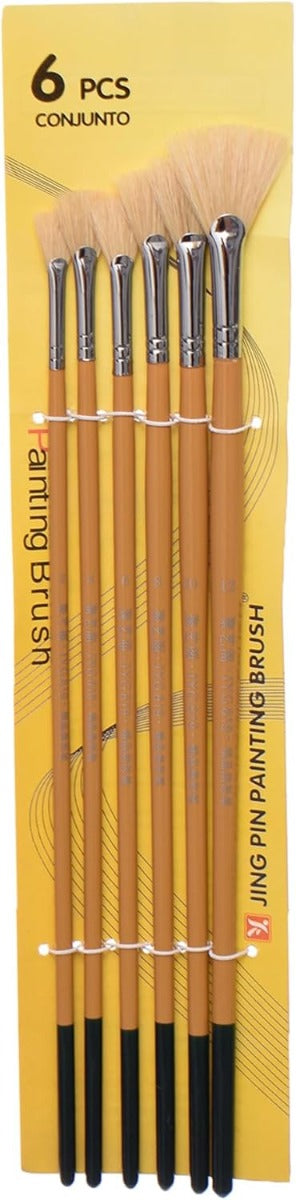 Set Of 6 Pieces Of Fan Paint Brush With Long Natural Hair,Multi Colour