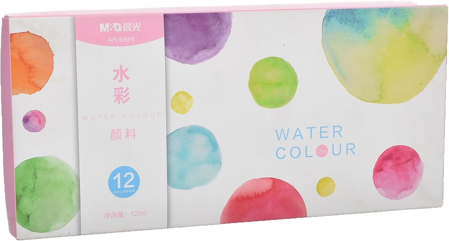 M&G Chenguang Watercolor Tubes, Vibrant Artistic Creations, Non-Toxic, 12 Colors - 12ml - No: APL976F8