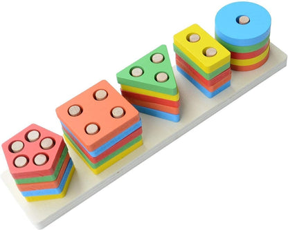 Wooden Multi Colored Angle Geometric Blocks Stacker Shape