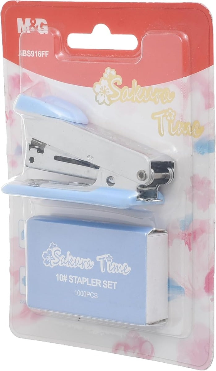 M&G Chenguang Sakura Time Mini Stapler Set, Compact Binding With No.10 Staples - No:ABS916FF