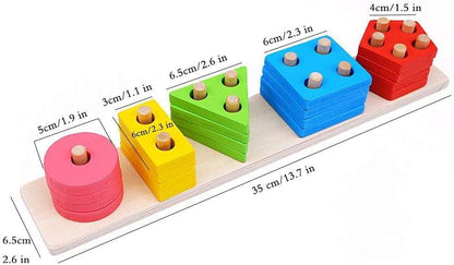 Wooden Multi Colored Angle Geometric Blocks Stacker Shape