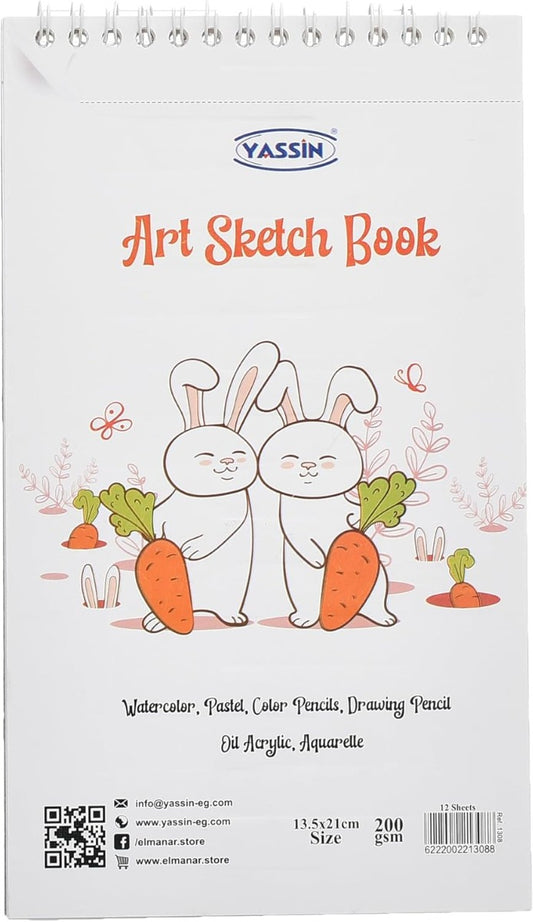 Yassin White Sketchbook, 12 Sheets 15x21cm Wire-Bound for Art and Sketching