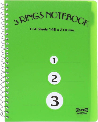 Yassin 3 Rings Notebook 3 Subject A5 60Gsm,114 Sheets 148X210Mm -Assorted Colors