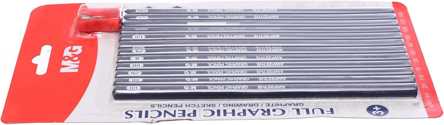 M&G Chenguang Set of black graphite pencils with a sharpener 12pcs - No:AWP357H5