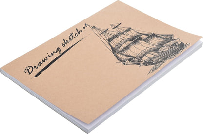 Notebook with ship illustration and 'Drawing Sketch' text on a white background