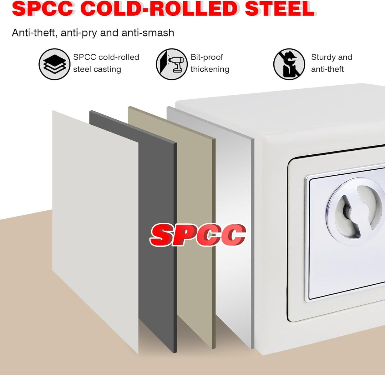 خزنة أمان عالية الأمان سعة 4.6 لتر بقفل فولاذي، صندوق نقود، صندوق أمان للمجوهرات - رقم: M132 