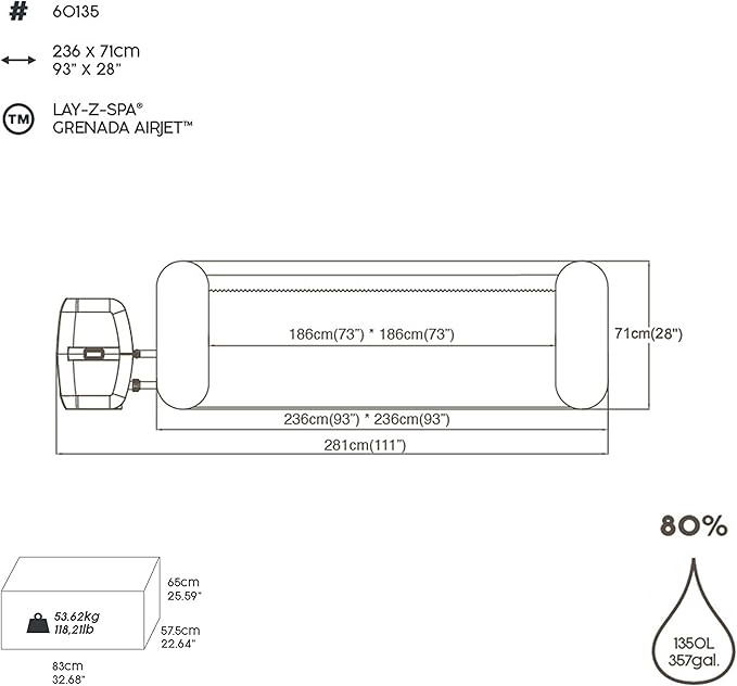 Bestway LAY-Z-SPA Grenada Air jet 236 x 71 cm, 6-8 people Wi-Fi - No:60135