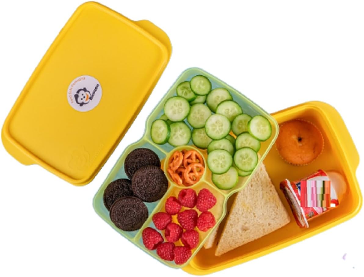 علبة غداء على شكل موز، سعة 1.5 لتر، طبقتان مع فواصل (أصفر)