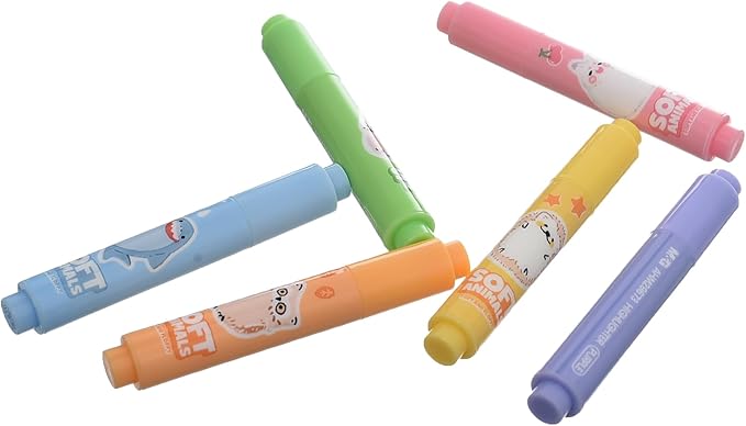 مجموعة أقلام التظليل الصغيرة من إم آند جي تشنغوانغ برسومات حيوانات ناعمة، تظليل فعال للملاحظات، رأس مشطوف، 6 ألوان - رقم المنتج: AHM29673