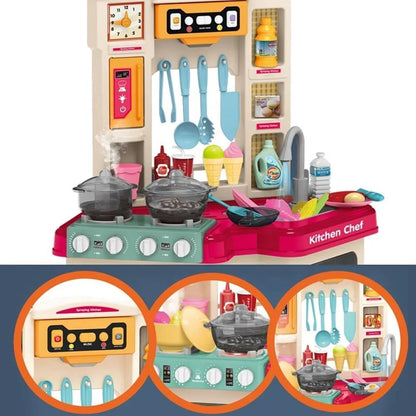 مجموعة ألعاب مطبخ للأطفال مكونة من 67 قطعة، لعبة رش الماء للأطفال مع أضواء وأصوات - رقم: 922-112
