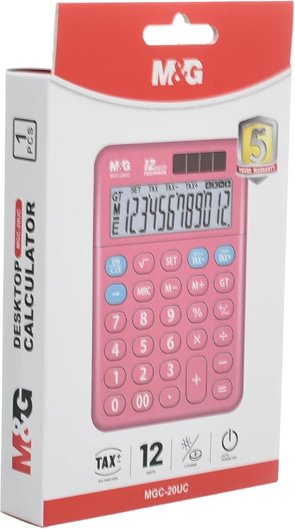 آلة حاسبة مكتبية من إم آند جي تشنغوانغ، مزودة بوظيفة الضرائب، 12 رقمًا، تعمل بمصدرين للطاقة MGC-20UC - رقم الموديل: ADG981J0