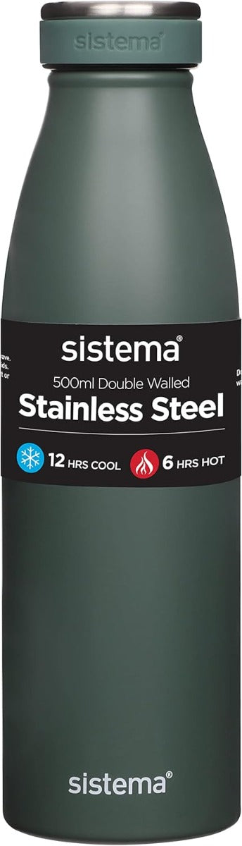 Sistema Hydrate Stainless Steel Water Bottle 500 ml Leak-Proof Reusable BPA & Phthalate Free - No:00550 - Assorted Color