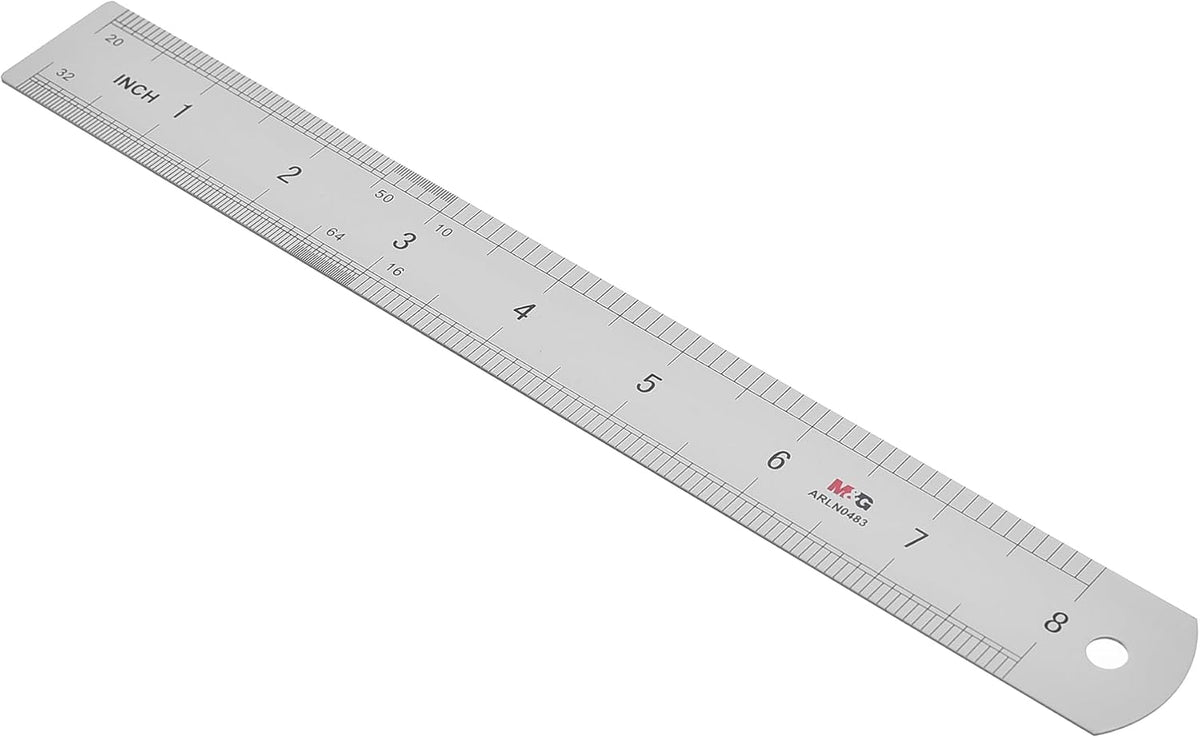 M&G Chenguang Stainless Steel Ruler 20 cm / 8 Inch – Dual-Scale Measuring Ruler in Centimeters and Inches - 1pcs – No:ARLN0483